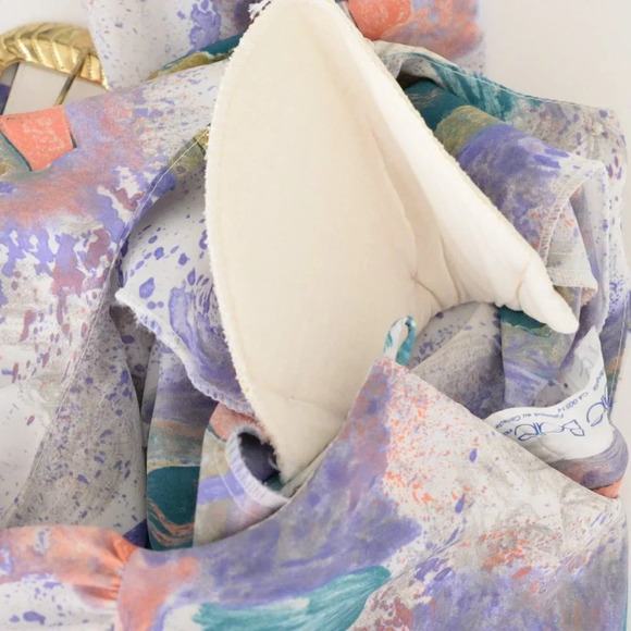 Vintage 90's Leslie Belle White  w Watercolor Abstract Splash Belt Midi Dress 12 - Picture 14 of 15